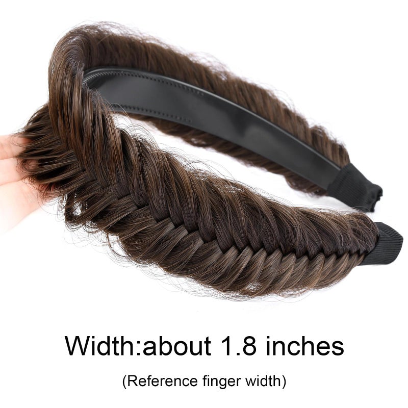 DIGUAN Fishtail Messy Braid Wide Braided Headband with Teeth Synthetic Hair Plaited head bands Chunky Hairpiece for Girls Women (Copper Brown, Wide) - Image 3